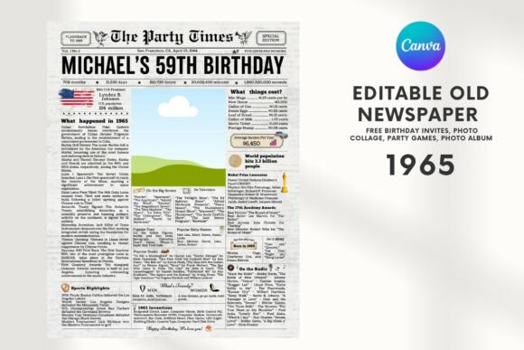 1965 Birthday Vintage Newspaper Template