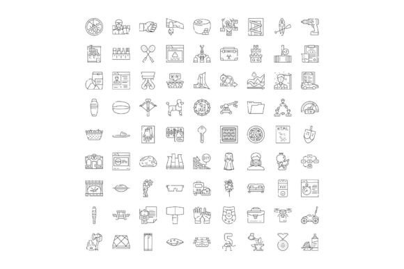 Assorted Line Art Icons Set Collection O