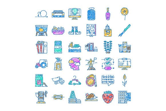 Business Icon Doodles Set Illustrating V