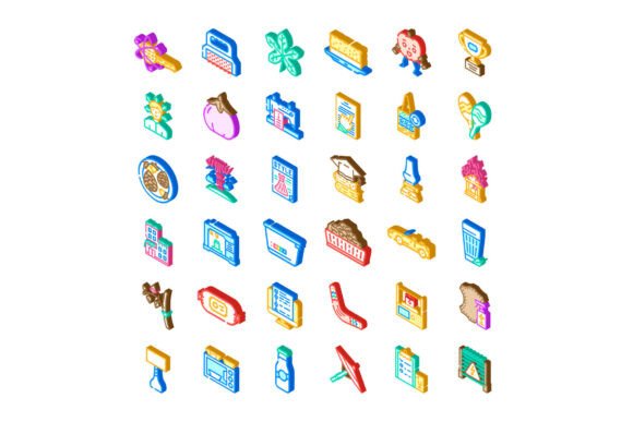 Colorful Isometric Icons Presenting Vari