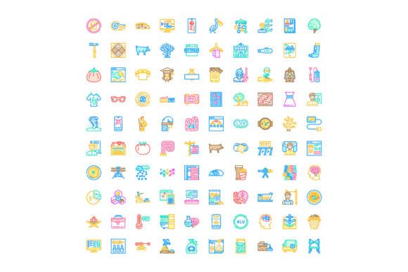 Diverse Colorful Flat Line Icons Present