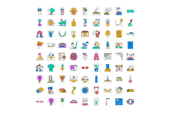 Diverse Colorful Line Icons on Various C