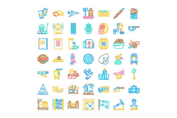 Diverse Colorful Line Icons Representing