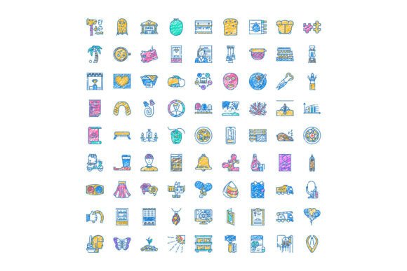 Diverse Hand Drawn Icon Set of Various C