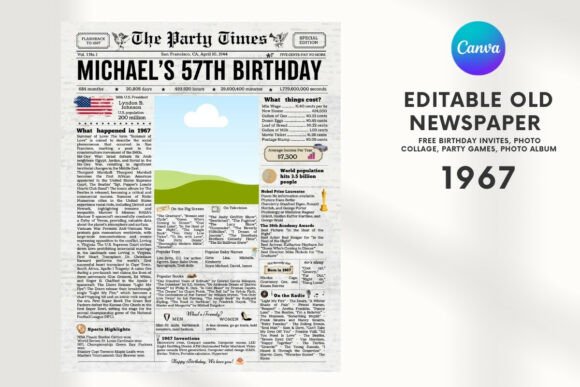 EDITABLE 1967 Birthday Vintage Newspaper