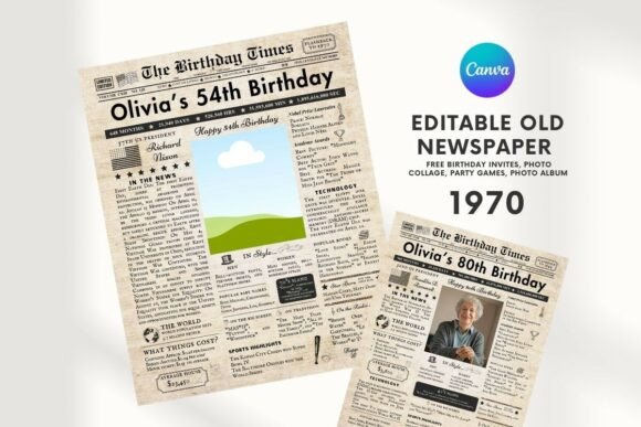 EDITABLE 54 Birthday Newspaper