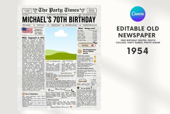 EDITABLE 70th Birthday Vintage Newspaper Template